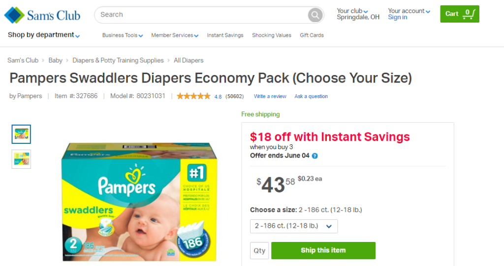 Pampers Swaddlers Diapers Economy Pack Choose Your Size Sam s Club